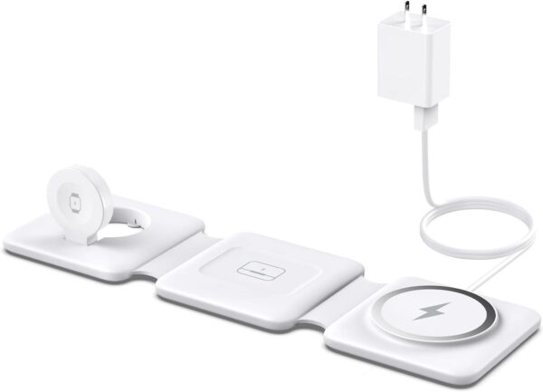 Charging Station for Apple Multiple Devices - 3 in 1 Foldable Magnetic Wireless Charger Dock - Travel Charging Pad for iPhone 16 15 14 13 12 Pro Max Plus Watch & Airpods