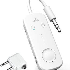 Avantree Relay - Premium Airplane Bluetooth 5.3 Adapter, Supports 2 AirPods or Headphones with aptX Adaptive, 3.5mm AUX Jack Wireless Audio Transmitter for Planes, Travel, TV (White)