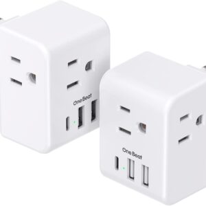 2 Pack European Travel Plug Adapter, One Beat International Power Adapter with 3 Outlets 3 USB Ports(1 USB C), Type C Plug Adaptor for US to Europe Italy Spain France Germany Iceland Travel Essentials