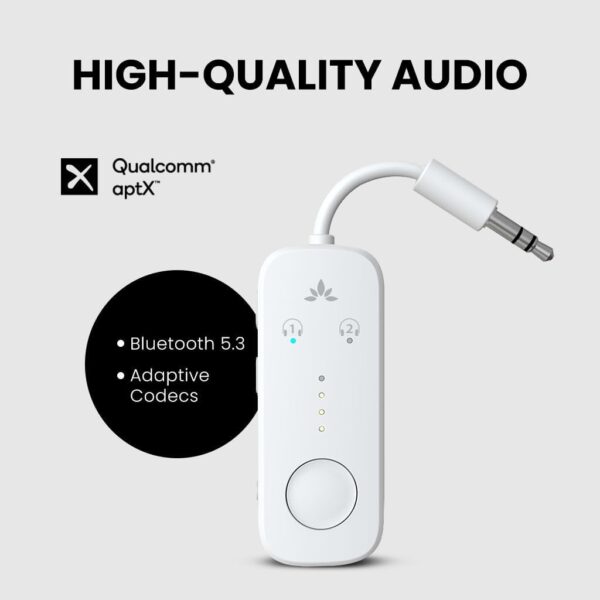 Avantree Relay - Premium Airplane Bluetooth 5.3 Adapter, Supports 2 AirPods or Headphones with aptX Adaptive, 3.5mm AUX Jack Wireless Audio Transmitter for Planes, Travel, TV (White) - Image 4