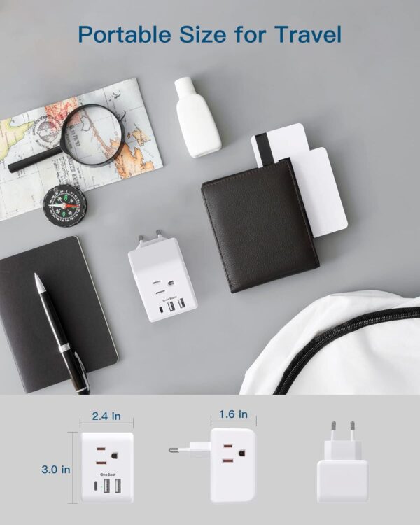 2 Pack European Travel Plug Adapter, One Beat International Power Adapter with 3 Outlets 3 USB Ports(1 USB C), Type C Plug Adaptor for US to Europe Italy Spain France Germany Iceland Travel Essentials - Image 4