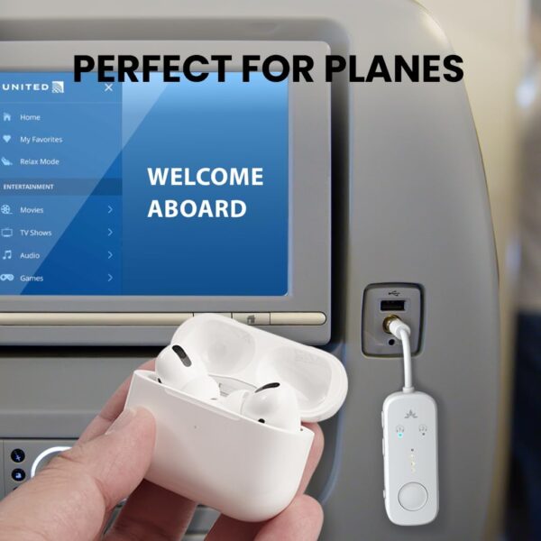 Avantree Relay - Premium Airplane Bluetooth 5.3 Adapter, Supports 2 AirPods or Headphones with aptX Adaptive, 3.5mm AUX Jack Wireless Audio Transmitter for Planes, Travel, TV (White) - Image 2