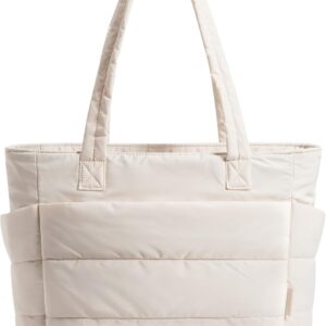 BAGSMART Tote Bag for Women, Lightweight Puffy Tote Bag with Compartments, Quilted Shoulder Bag Handbag for Travel, Work