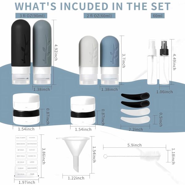 18pack Travel Bottles for Toiletries,TSA Approved Silicone Travel Containers jar for Toiletries,Leak Proof Refillable Liqus Shampoo And Conditioner Travel Essentials toiletry Bottles - Image 3