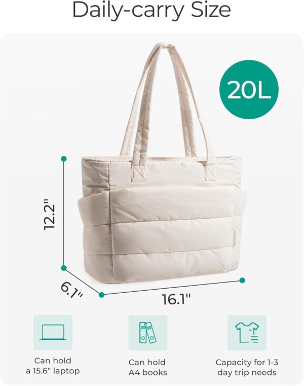 BAGSMART Tote Bag for Women, Lightweight Puffy Tote Bag with Compartments, Quilted Shoulder Bag Handbag for Travel, Work - Image 2
