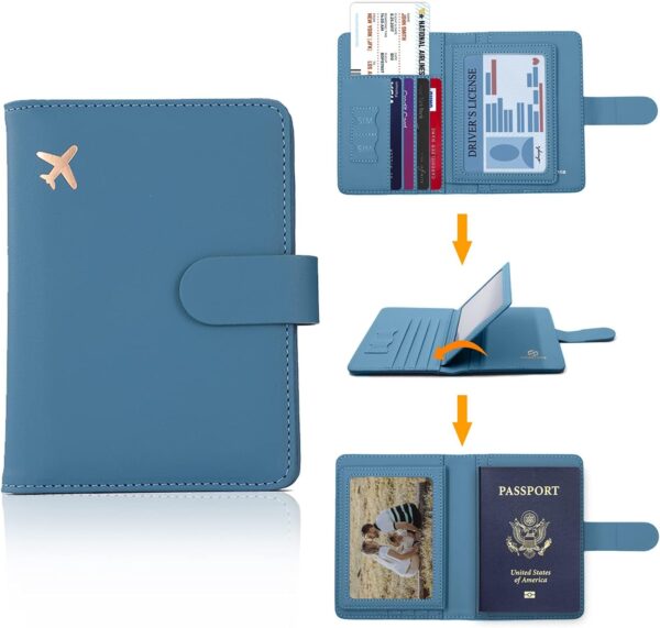 Melsbrinna Rfid Passport Holder for Travel women/Men, Cute Passport Wallet Rfid Blocking Card Slots, Rfid Passport Cover/CaseTravel Wallet, Passport Book Holder (1, Blue) - Image 2