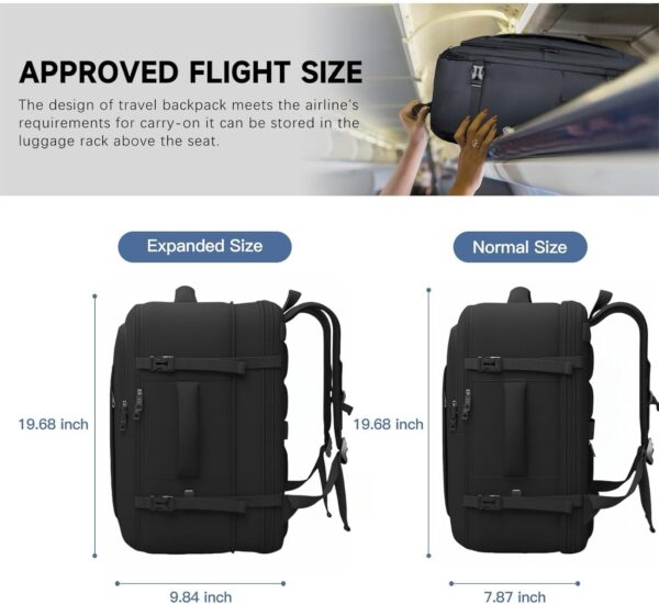 Carry On Backpack, 50L Travel Backpack, Luggage Backpack TSA Flight Approved Laptop Backpack for Men & Women, Large Expandable Bag 40L Daypack Lightweight Business Weekender Bag, Black - Image 3