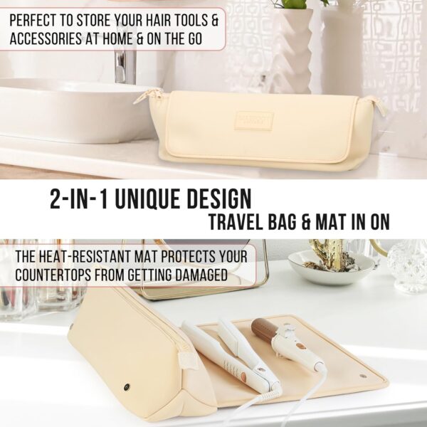Hair Tools Travel Bag and Heat Resistant Mat for Flat Irons, Straighteners, Curling Iron, and Haircare Accessories, 2-in-1 design, with Interior Pockets, Portable Organizer - Image 4