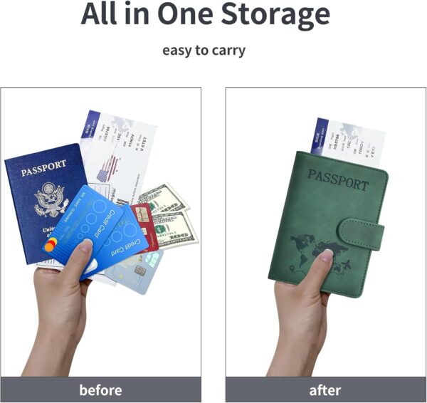 Passport Holder, Passport Cover with Credit Card Slot and Boarding Pass Slot Combo, Passport Wallet Case Book Travel Must Have, RFID Blocking Leather Travel Accessories, Green - Image 3