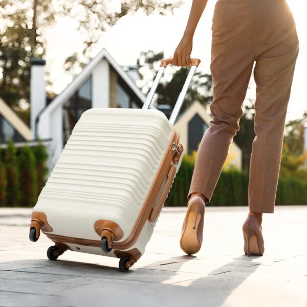 Coolife Luggage Set 3 Piece Luggage Set Carry On Suitcase Hardside Luggage with TSA Lock Spinner Wheels(White, 3 piece set (BP/TB/20)) - Image 2
