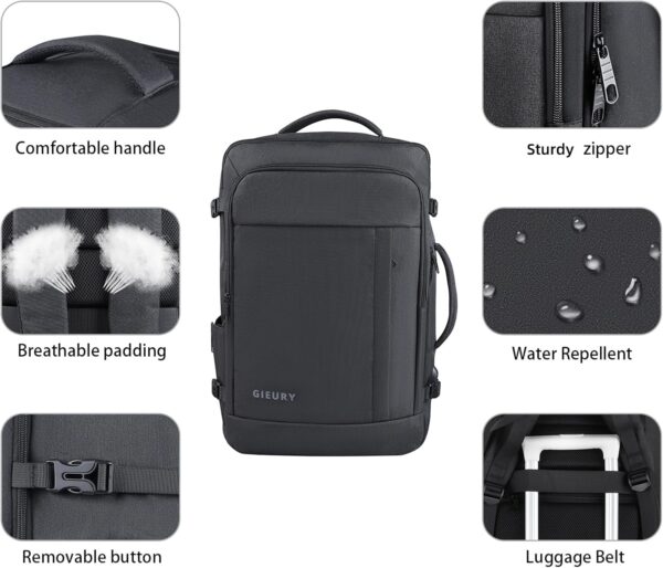 Carry On Backpack, 50L Travel Backpack, Luggage Backpack TSA Flight Approved Laptop Backpack for Men & Women, Large Expandable Bag 40L Daypack Lightweight Business Weekender Bag, Black - Image 5