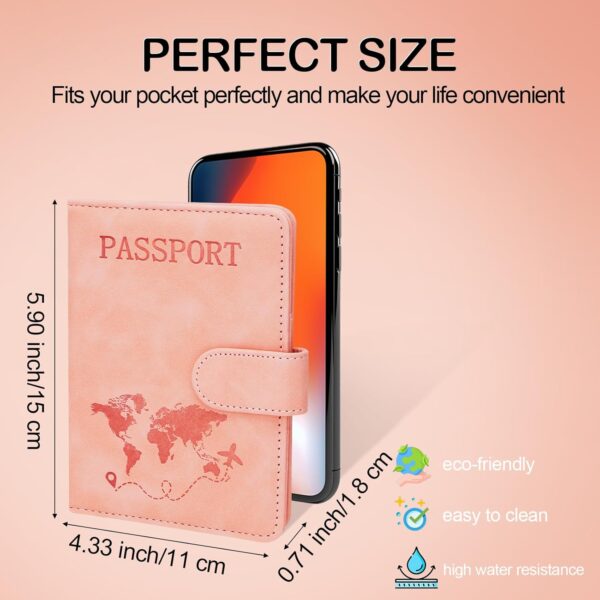 Passport Holders, RFID Blocking Credit Card Holder, PU Leather Passport Holders for Travel with Magnetic Buckle, Travel Must Haves Cruise Ship Essentials for Men, Women (Pink) - Image 2