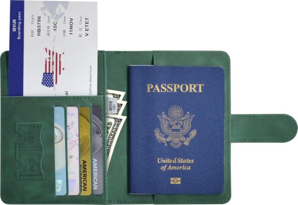 Passport Holder, Passport Cover with Credit Card Slot and Boarding Pass Slot Combo, Passport Wallet Case Book Travel Must Have, RFID Blocking Leather Travel Accessories, Green - Image 5