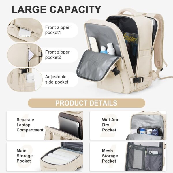 WONHOX Large Travel Backpack Carry on Flight Approved Laptop Work Business Backpack for Women Men Mochila de Viaje - Image 9