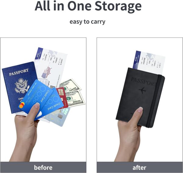 Passport Holder, Passport Cover with Credit Card Slot and Boarding Pass Slot Combo, Passport Wallet Case Book Travel Must Have, RFID Blocking Leather Travel Accessories, Black - Image 3