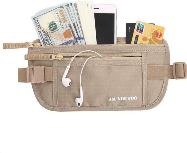 Money Belt for Travel - Hidden Travel Pouch Protect Your Credit and Money With RFID Blocking Passport Holder Waist Wallet (Khaki) - Image 2