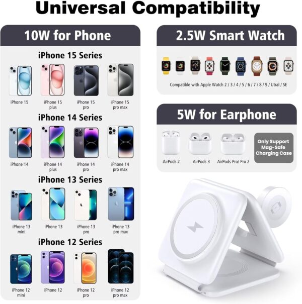 Charging Station for Apple Multiple Devices - 3 in 1 Foldable Magnetic Wireless Charger Dock - Travel Charging Pad for iPhone 16 15 14 13 12 Pro Max Plus Watch & Airpods - Image 9