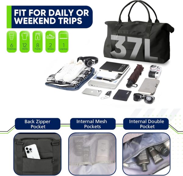 Travel Duffle Bag, Weekender Travel Bag Men Small Gym Bag for Women, Hospital Bag for Labor and Delivery, Overnight Bag Luggage Bag with Trolley Sleeve, Airplane Travel Essentials for Flying(Black) - Image 3