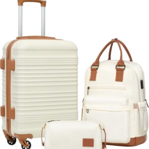 Coolife Luggage Set 3 Piece Luggage Set Carry On Suitcase Hardside Luggage with TSA Lock Spinner Wheels(White, 3 piece set (BP/TB/20))