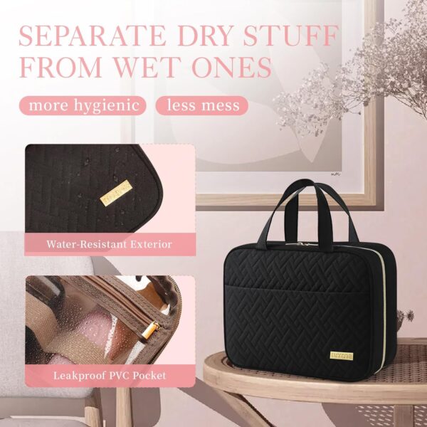 HOTOR Travel Toiletry Bag w/Hanging Hook - Spacious Toiletry Bag Essentials for Women & Men, Makeup Bag/Big Comparment, Waterproof for Travel Accessories, Medium, Black - Image 3