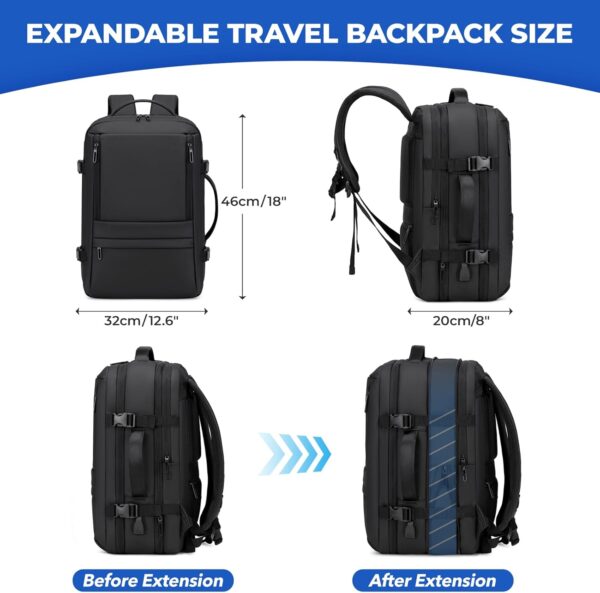 Carry On Travel Backpack for Airplanes | 40L Suitcase Backpack Luggage Business Weekender Bag - Expandable Travel Carry On Flight Approved for Men Women - Black - Image 3