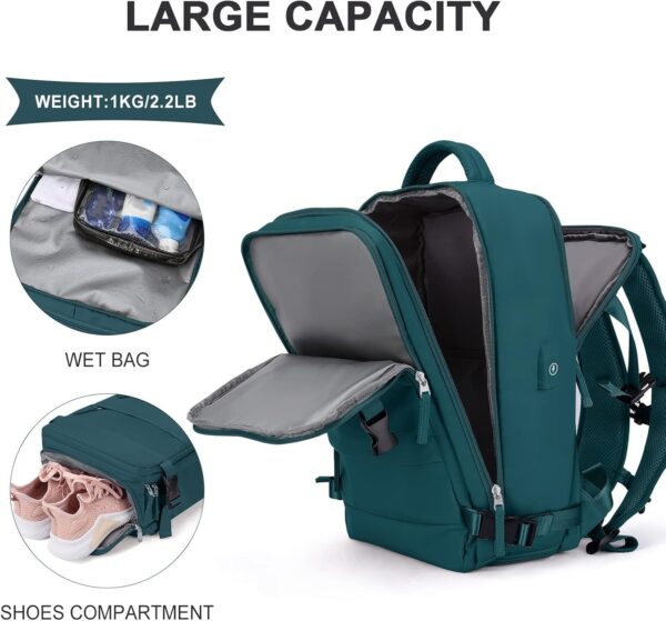 coowoz Large Travel Backpack For Women Men,Carry On Backpack,Hiking Backpack Waterproof Outdoor Sports Rucksack Casual Daypack Travel Essentials(Peacock Blue) - Image 5