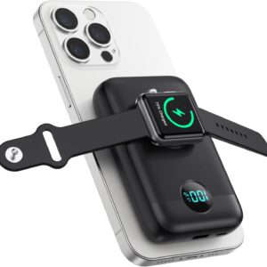 Magnetic Portable Charger 10800mAh,4-in-1 Wireless Power Bank with iWatch Charger, QC4.0+20W PD Fast Charging USB C Battery Pack with LCD Display for Magsafe,iPhone 16/15/14/13/12 Series,Apple Watch