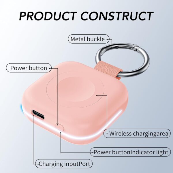 HUOTO Portable Wireless Charger for Apple Watch Accessories,for Apple Watch Series 10/9/8/UItra 2/UItra/7/6/5/4/3/2/SE,Compact Magnetic iWatch Charger 1200mAh Power Bank Keychain Travel Style Gift - Image 3
