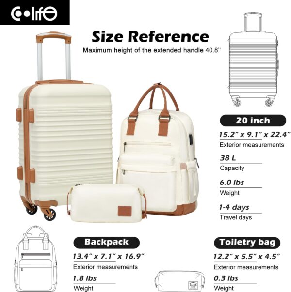 Coolife Luggage Set 3 Piece Luggage Set Carry On Suitcase Hardside Luggage with TSA Lock Spinner Wheels(White, 3 piece set (BP/TB/20)) - Image 7