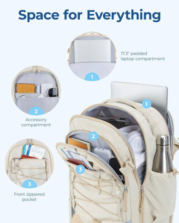 BAGSMART Carry On Travel Backpack, 17 Inch Large Travel backpack Carry On Flight Approved, Anti-theft Personal Item Backpack Travel Bag With Shoe Bag, 30L Water Resistant Casual Daypack, Beige - Image 2