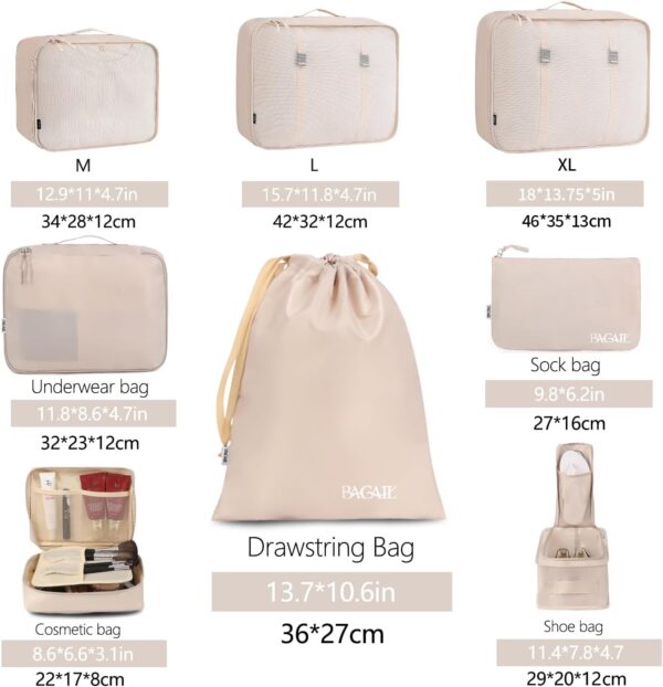 BAGAIL 8 Set Packing Cubes Luggage Organizer Bags for Travel Accessories-Cream - Image 2