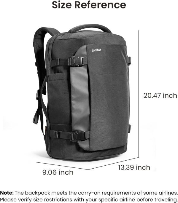 tomtoc Travel Backpack 40L, TSA Friendly Flight Approved Carry-on Luggage Hand Water-resistant Lightweight Business Rucksack, Durable Large Weekender Bag Daypack Fits 17.3 Inch Laptop, PFAS Free - Image 9