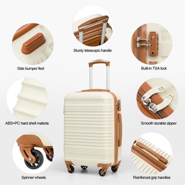 Coolife Luggage Set 3 Piece Luggage Set Carry On Suitcase Hardside Luggage with TSA Lock Spinner Wheels(White, 3 piece set (BP/TB/20)) - Image 3