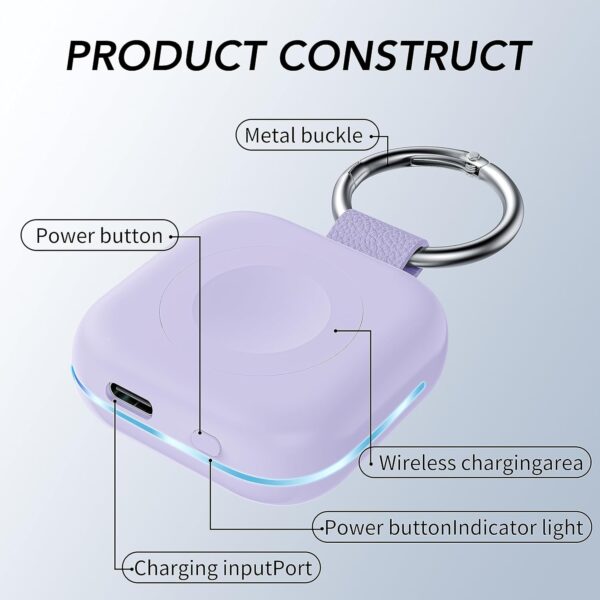 Portable Travel Charger for Apple Watch Series 8,Wireless iWatch Charger 1200mAh Power Bank with Charging Cable, Purse Keychain Smart Watch Charger for Apple Watch Series 10/9/8/7/6/SE/5/4/3/2/1/UItra - Image 2