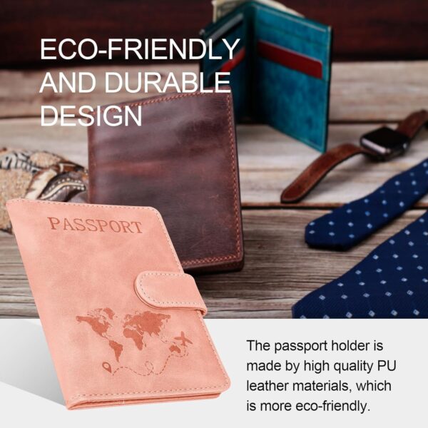 Passport Holders, RFID Blocking Credit Card Holder, PU Leather Passport Holders for Travel with Magnetic Buckle, Travel Must Haves Cruise Ship Essentials for Men, Women (Pink) - Image 5
