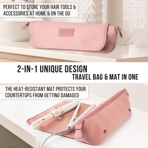Hair Tools Travel Bag and Heat Resistant Mat for Flat Irons, Straighteners, Curling Iron, and Haircare Accessories, 2-in-1 design, with Interior Pockets, Portable Organizer - Image 4