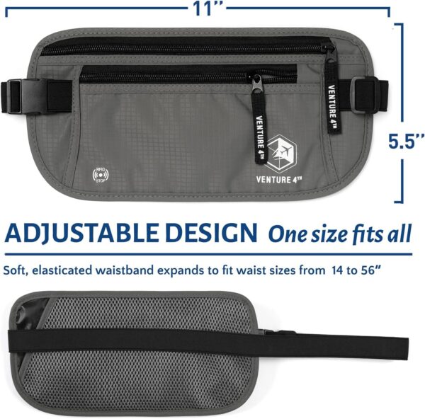 VENTURE 4TH Travel Money Belt - Slim Passport Holder RFID Blocking Travel Pouch to Protect Cash, Credit Cards and Travel Documents (Gray) - Image 2