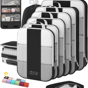 10 Set Compression Packing Cubes for Travel Essentials,Compressible Expandable Packing Cubes for Suitcase,OlarHike Luggage Organizer Bags for Travel,Handy Helper for Organizing Clothes(Black)