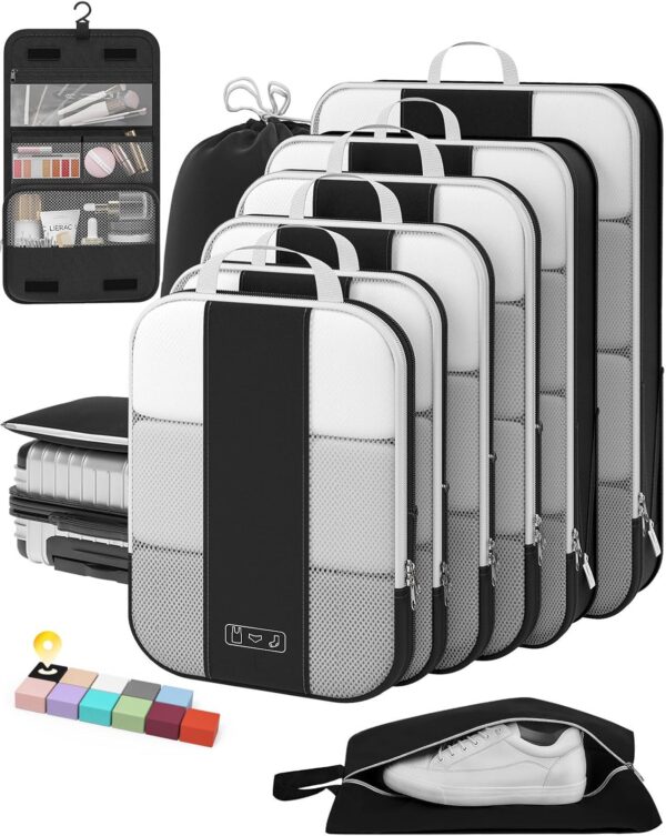 10 Set Compression Packing Cubes for Travel Essentials,Compressible Expandable Packing Cubes for Suitcase,OlarHike Luggage Organizer Bags for Travel,Handy Helper for Organizing Clothes(Black)
