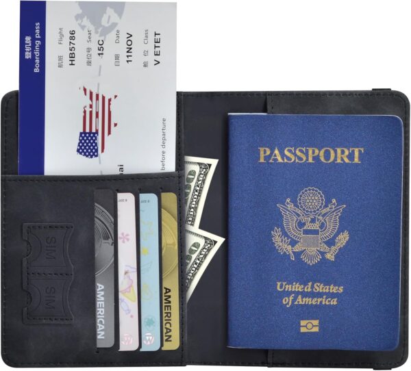 Passport Holder, Passport Cover with Credit Card Slot and Boarding Pass Slot Combo, Passport Wallet Case Book Travel Must Have, RFID Blocking Leather Travel Accessories, Black - Image 7