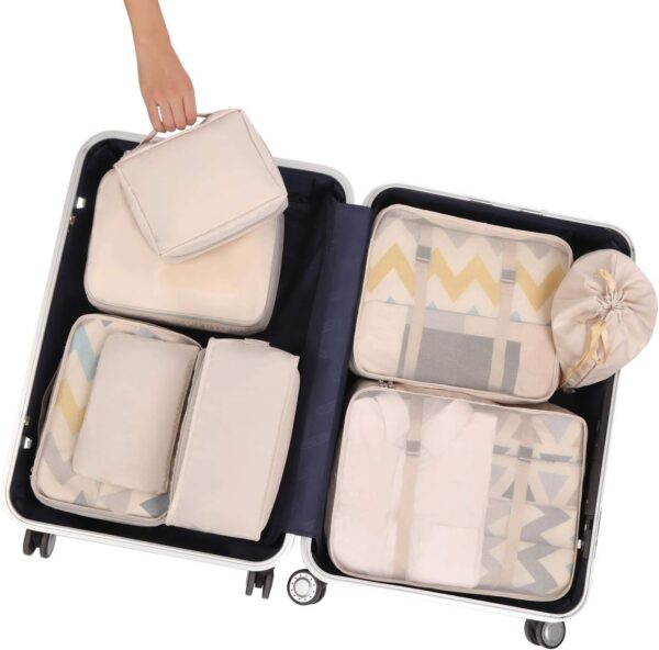 BAGAIL 8 Set Packing Cubes Luggage Organizer Bags for Travel Accessories-Cream - Image 6