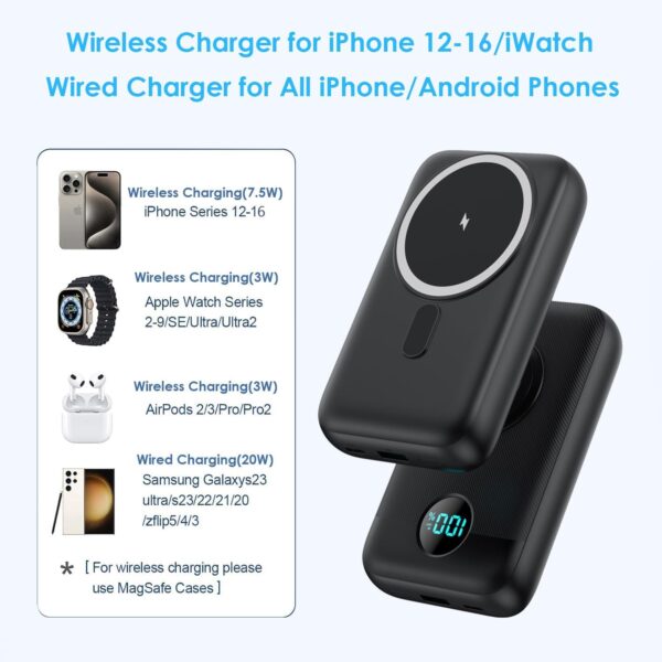 Magnetic Portable Charger 10800mAh,4-in-1 Wireless Power Bank with iWatch Charger, QC4.0+20W PD Fast Charging USB C Battery Pack with LCD Display for Magsafe,iPhone 16/15/14/13/12 Series,Apple Watch - Image 7