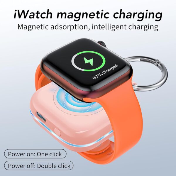 HUOTO Portable Wireless Charger for Apple Watch Accessories,for Apple Watch Series 10/9/8/UItra 2/UItra/7/6/5/4/3/2/SE,Compact Magnetic iWatch Charger 1200mAh Power Bank Keychain Travel Style Gift - Image 4
