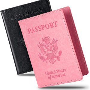 2 Pcs Passport holders，Ultra Slim passport wallet，PU Leather Passport Cover for Women and Men