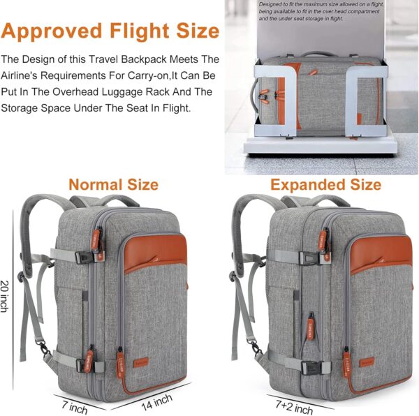 Carry on Travel Backpacks, Extra Large 40L Flight Approved bag for Men & Women,Expandable Suitcase With 4 Packing Cubes,Water Resistant Luggage Daypack Business Weekender Bag,Grey - Image 2
