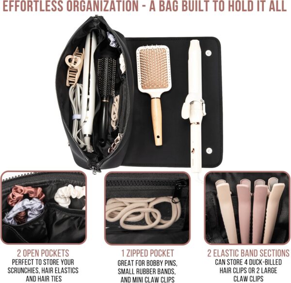 Hair Tools Travel Bag and Heat Resistant Mat for Flat Irons, Straighteners, Curling Iron, and Haircare Accessories, 2-in-1 design, with Interior Pockets, Portable Organizer - Image 7