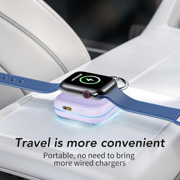 Portable Travel Charger for Apple Watch Series 8,Wireless iWatch Charger 1200mAh Power Bank with Charging Cable, Purse Keychain Smart Watch Charger for Apple Watch Series 10/9/8/7/6/SE/5/4/3/2/1/UItra - Image 6
