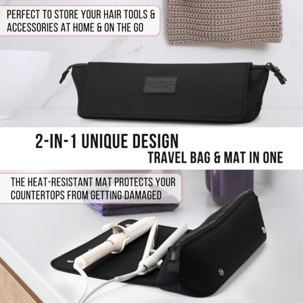 Hair Tools Travel Bag and Heat Resistant Mat for Flat Irons, Straighteners, Curling Iron, and Haircare Accessories, 2-in-1 design, with Interior Pockets, Portable Organizer - Image 4