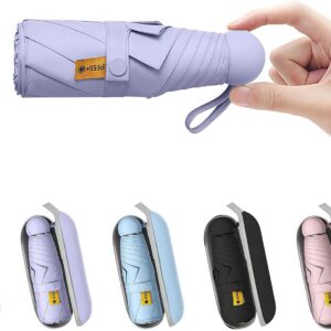 BAODINI Travel Mini Umbrella for Purse With Case Small Compact UV Sun Protection Sun Lightweight Tiny Pocket Umbrella for Women Kids and Men