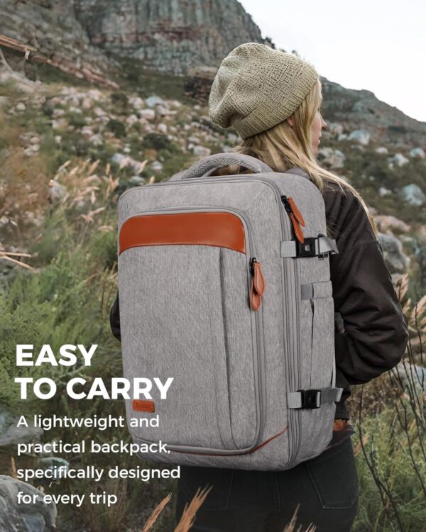 Vancropak Carry on Backpack, Flight Approved Travel Backpack with 3 Packing Cubes, Expandable Large 40L Travel Bag fits 17.3" Laptop, Anti Theft Luggage Suitcase Weekend Daypack for Women Men, Grey - Image 7